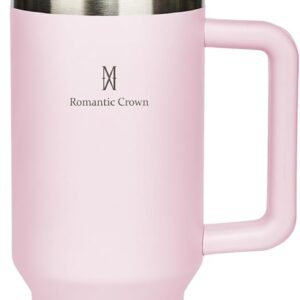 Romantic Crown Copo Térmico com Canudo Tampa e Alça 1,18L, Copos Garrafas Termico para viagem vácuo dupla camada aço inoxidável, Caneca Termica Cafe Água Chá,Presente, Fitness (Rosa claro)