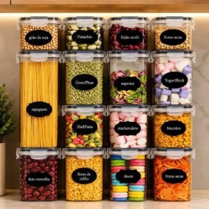 Kit 15 Potes Herméticos Alimentos Com Tampa Vedação Em Silicone Conserva Sua Comida Pote Empilhável Organização Praticidade Cozinha Completa
