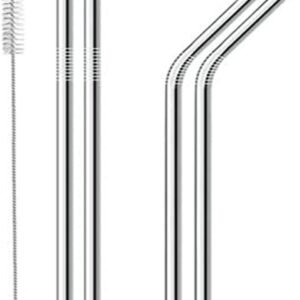 Mimo Style Conjunto de 4 Canudos Reutilizáveis de Aço Inoxidável, Acompanha Escova Higiênica, Fácil de Transportar, Produto Ideal para Bebidas em Geral, Sem Oxidação e Livre de BPA