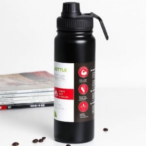 Garrafa Térmica Esportiva 800ml Aço Inox 304 Preta Academia Tampa Antivazamento Alça Dobrável BPA Free Parede Dupla Vácuo Fria 12h Quente 8h Infusor Frutas Portátil Elegante Durável