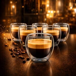 Kit 6 Xícaras de Vidro Dupla Camada 90ml para Café Expresso Cappuccino Chá Vidro Borossilicato Térmico Transparente Premium