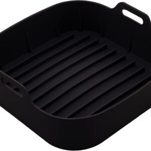 LYOR - Forma Quadrada de Silicone para Air Fryer Preta 20Cm x 7Cm